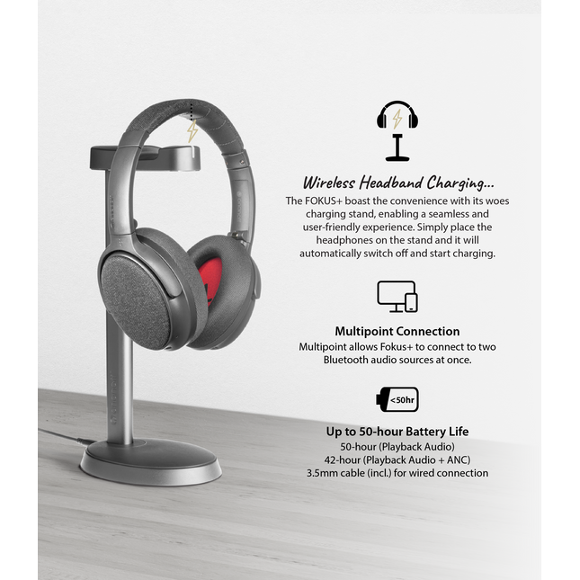Fokus+ ANC Headphones with Wireless Charging Stand