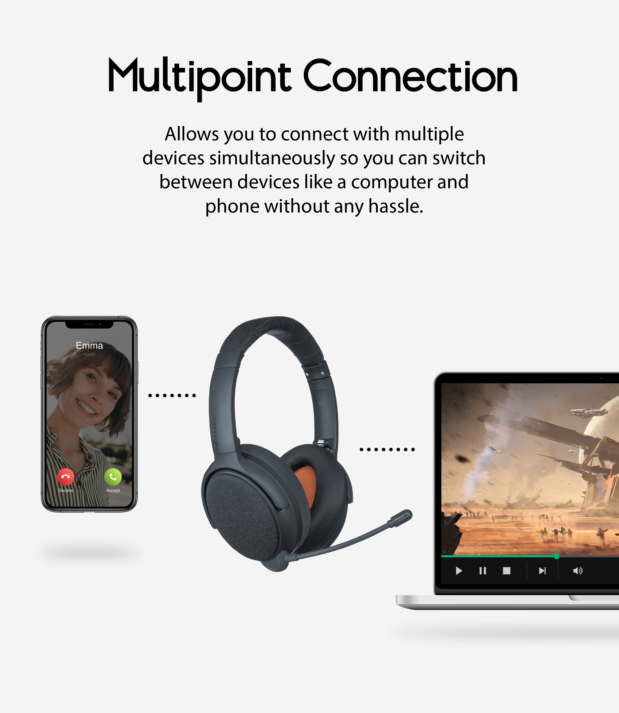 Fokus ANC Bluetooth Headphones with Wireless Charging Stand onanoff
