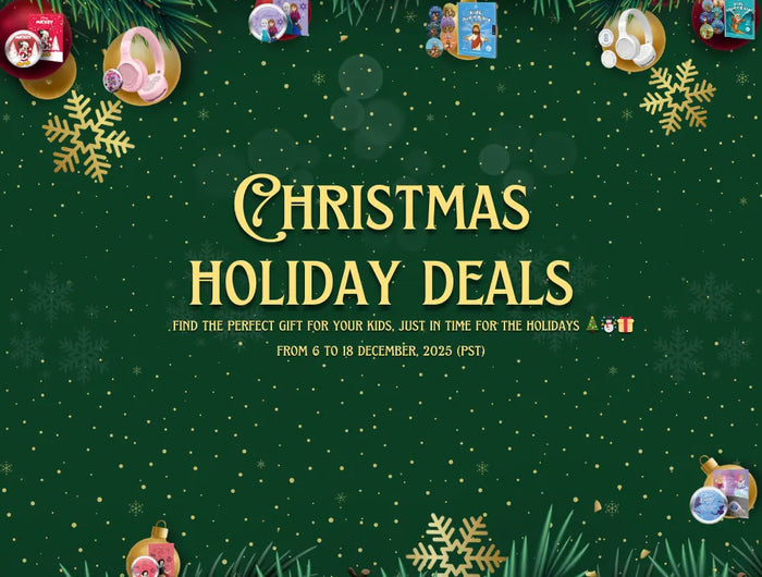 Promotional graphic for Christmas holiday deals with festive decorations on a green background.